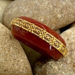 Red Jade Ruyi Knot Band Ring 18K Vermeil Over Sterling Silver Size 8 NWT